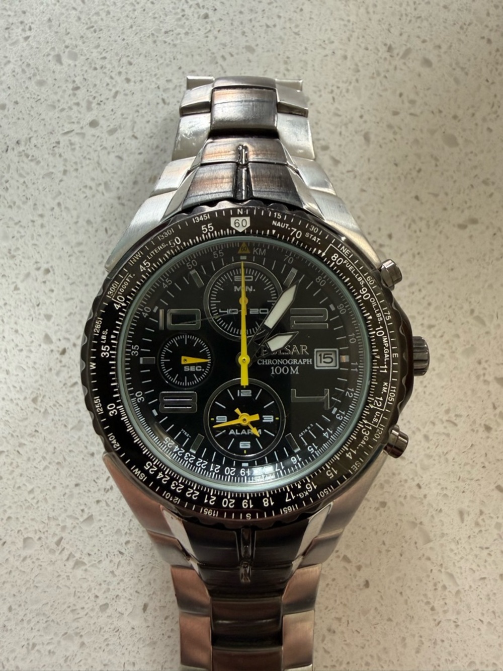 Pulsar Black Dial Chronograph with Yellow Accents